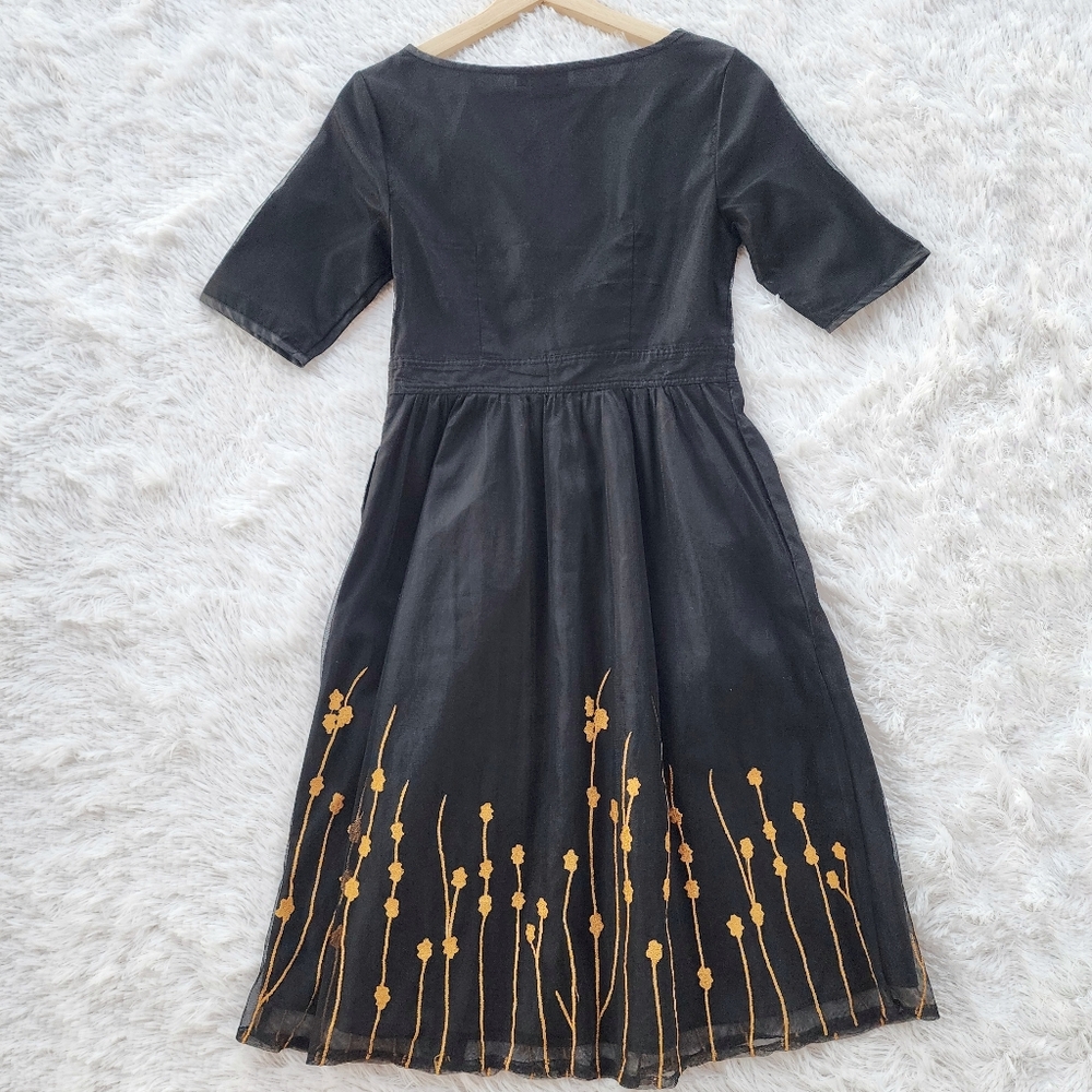 eShakti Black Tulle Embroidered Flare‎ Dress - Picture 5 of 5